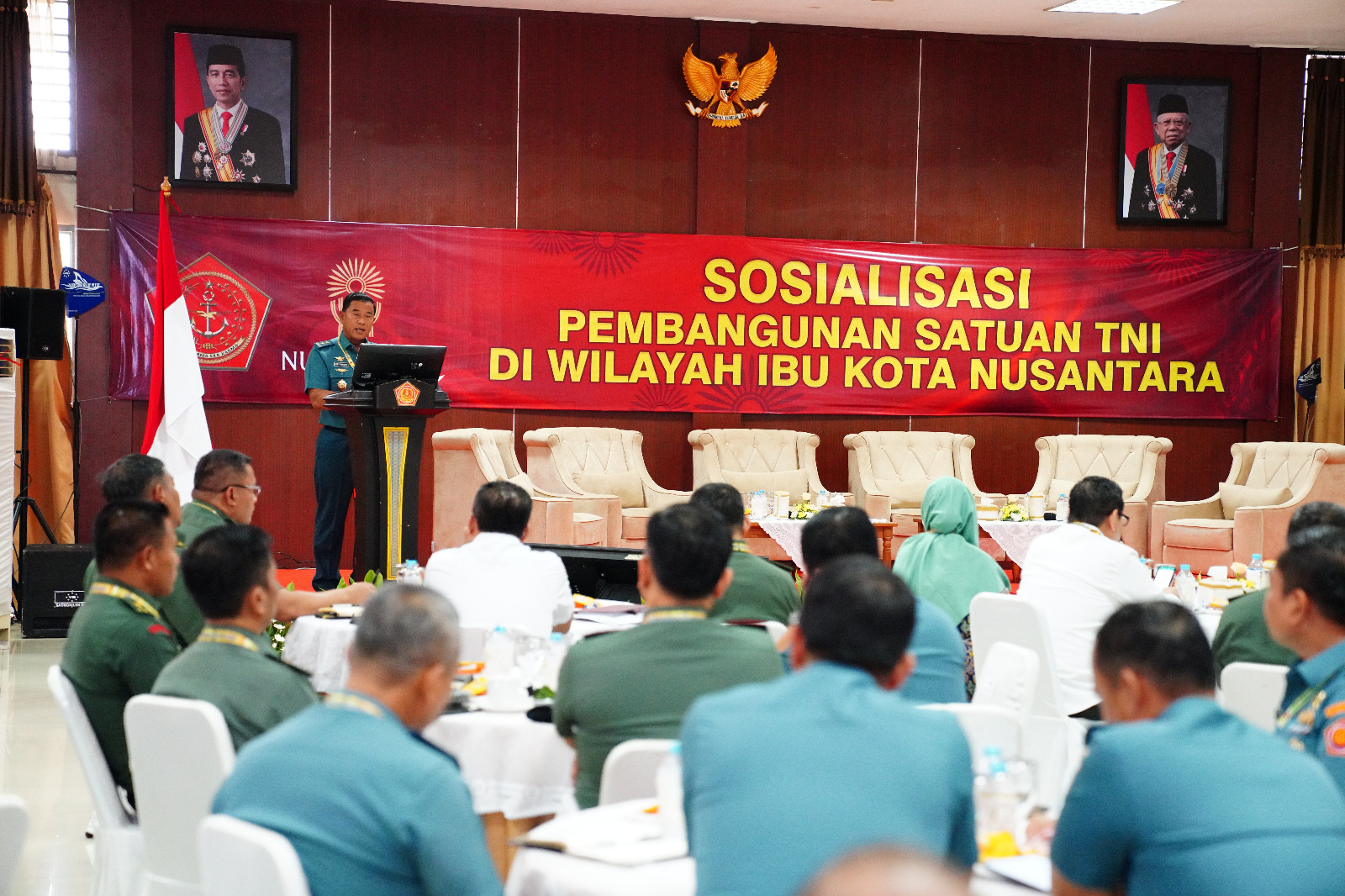 Asisten Perencanaan Umum (Asrenum) Panglima TNI Laksda TNI Hery Puranto, S.E., M.M. saat membuka acara Sosialisasi Pembangunan Satuan TNI