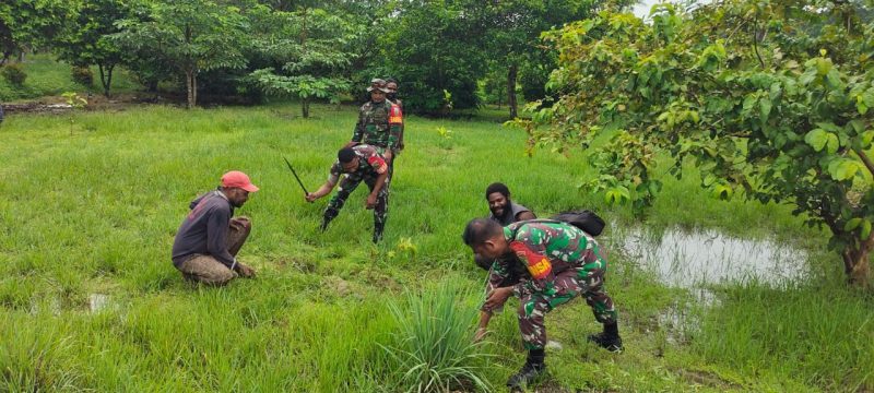Babinsa Koramil 1710-02/Timika Serda La Zulhijah ajak masyarakat melaksanakan pembersihan rumput-rumput liar