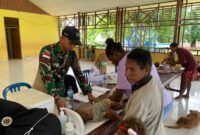 Satgas Pamtas RI-PNG Yonif 726/Tml bersama Puskesmas Erambu mengadakan Pos Pelayanan Terpadu (Posyandu) Balita di Kampung Erambu