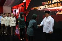 Menteri Pertahanan Prabowo Subianto menggelar acara Halal Bihalal dan Pengarahan kepada sejumlah 1.000 pegawai Kemhan