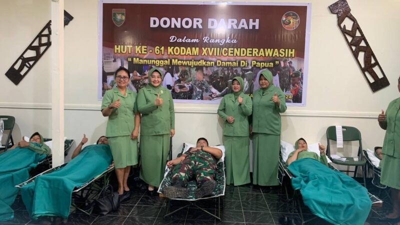 Kodim 1710/Mimika bekerja sama dengan PMI Kabupaten Mimika menyelenggarakan kegiatan donor darah