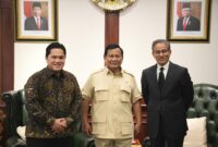 Menteri Pertahanan RI Prabowo Subianto menerima kunjungan Menteri Badan Usaha Milik Negara (BUMN) Erick Thohir dan pendiri Emaar Properties