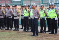Polres Pelabuhan Tanjung Priok menggelar apel bersama untuk pengamanan malam takbir Idul Adha, Minggu (16/6/2024)