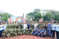 Komandan Lanud (Danlanud) Sultan Hasanuddin Marsma TNI Bonang Bayuaji G., S.E., M.M., CHRMP menghadiri upacara peringatan Hari Ulang Tahun (HUT) Bhayangkara ke-78