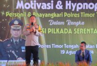 Kapolres Timor Tengah Selatan AKBP Ari Satmoko, S.H., S.I.K., M.M. menggelar kegiatan Booster Mental Motivasi dan Hypnopresisi yang dihadiri lebih dari 300 peserta