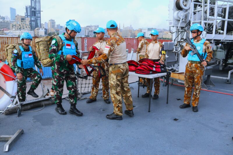 Satgas MTF TNI Konga XXVIII-O/UNIFIL menggelar latihan rencana kontijensi TNI yang dilaksanakan di Dermaga Beirut, Lebanon