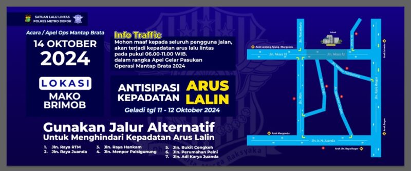 Polri akan melaksanan rekayasa Lalu Lintas saat pelaksanaan Apel Operasi Mantap Brata 2024 di Mako Brimob, Senin (14/10/2024)