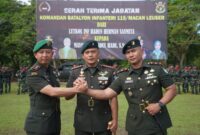 Upacara serah terima jabatan (sertijab) dipimpin oleh Danrem 012/TU Kolonel Inf Benny Rahadian, S.E., M.Han, di lapangan upacara Yonif 115/ML
