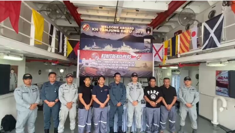 KN. Tanjung Datu-301 yang berhasil menyelamatkan empat Anak Buah Kapal (ABK) MT Silver Sincere berbendera Malaysia