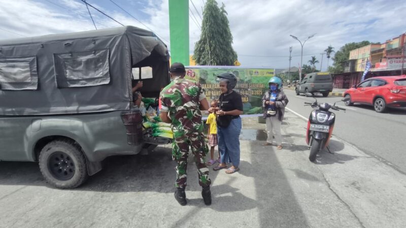 Kodim 1710/Mimika melalui Koramil jajaran berkolaborasi dengan Bulog terus menggelar Gerakan Pangan Murah
