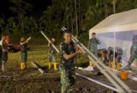 Satgas Penanggulangan Bencana Alam (Gulbencal) Kodam XX/Tuanku Imam Bonjol mempercepat pembangunan Hunian Sementara (Huntara)