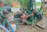 Satuan Peralatan Kodam Iskandar Muda (Paldam IM) melaksanakan pembangunan sumur bor guna membantu pemenuhan kebutuhan air bersih