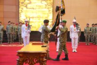 Panglima TNI Jenderal TNI Agus Subiyanto didampingi Kasad Jenderal TNI Maruli Simanjuntak, Kasal Laksamana TNI Muhammad Ali, dan Kasau Marsekal TNI Mohamad Tonny Harjono memimpin langsung kegiatan penyerahan dan pelantikan jabatan
