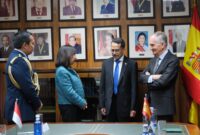 Atase Pertahanan (Athan) RI Kolonel Pnb Agus Dwi Aryanto beserta Kepala Kanselerai Ria Uki Suharsi mendampingi Duta Besar RI di Madrid Dr. Muhammad Najib