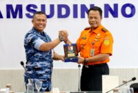 Komandan Lanud Sjamsudin Noor Kolonel Pnb Hilman L.P. Ambarita, M.M.S., bersama para Kepala Dinas (Kadis) dan pejabat List A Lanud Sjamsudin Noor menerima kunjungan silaturahmi Kepala Kantor SAR Banjarmasin I Putu Sudayana, S.E., M.A.P.