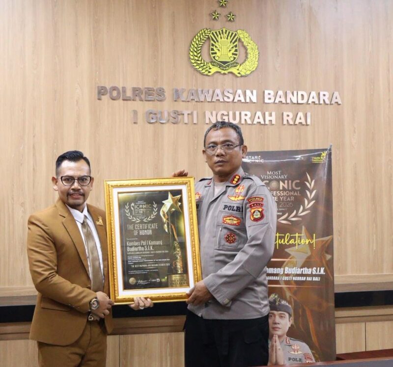 Kapolres Kawasan Bandara I Gusti Ngurah Rai, Kombes Pol. I Komang Budiartha, S.I.K., resmi menerima penghargaan Leadership Awards 2026