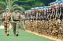 Panglima TNI Jenderal TNI Agus Subiyanto yang diwakili Asisten Operasi (Asops) Panglima TNI Letjen TNI Bobby Rinal Makmun menyambut kepulangan Satgas Batalyon Gerak Cepat (BGC) TNI Kontingen Garuda
