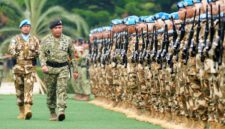 Panglima TNI Jenderal TNI Agus Subiyanto yang diwakili Asisten Operasi (Asops) Panglima TNI Letjen TNI Bobby Rinal Makmun menyambut kepulangan Satgas Batalyon Gerak Cepat (BGC) TNI Kontingen Garuda